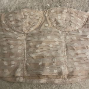 Lulus White and Beige Polka Dot Mesh Bustier Crop Top Size XL